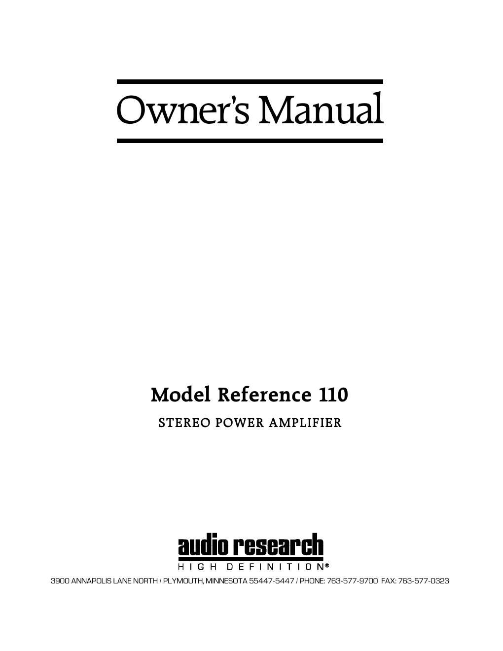 audio research ref 110 owners manual
