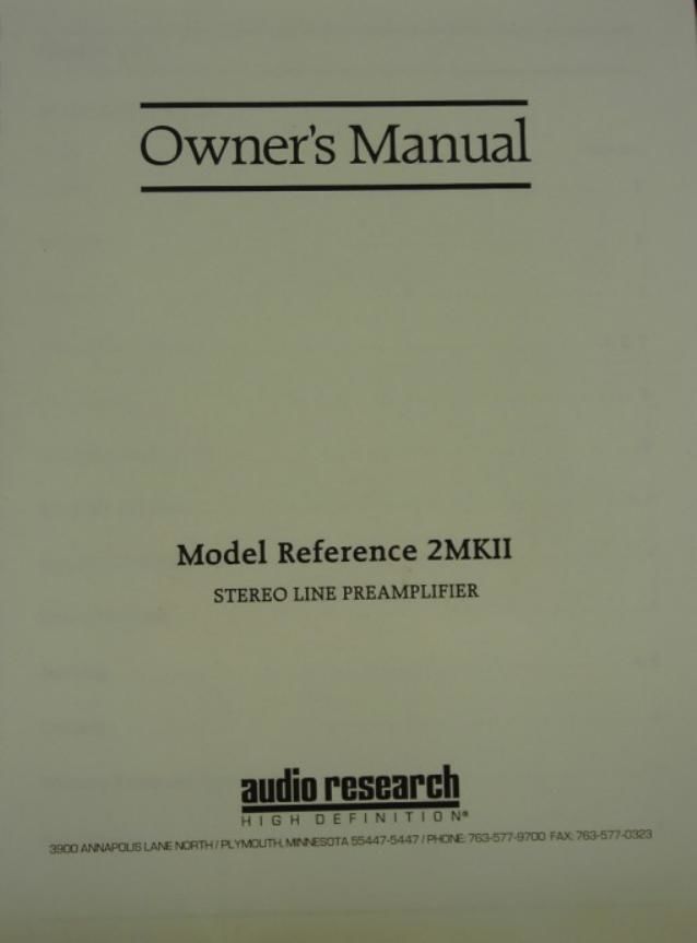 audio research ref 2 mk2 owners manual