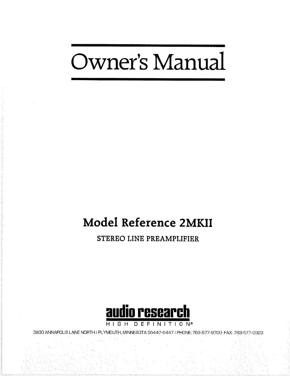 audio research ref 2 mkii owners manual