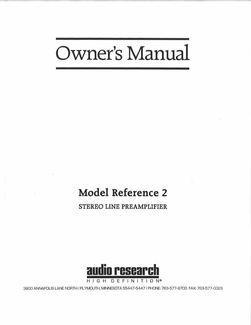 audio research ref 2 owners manual