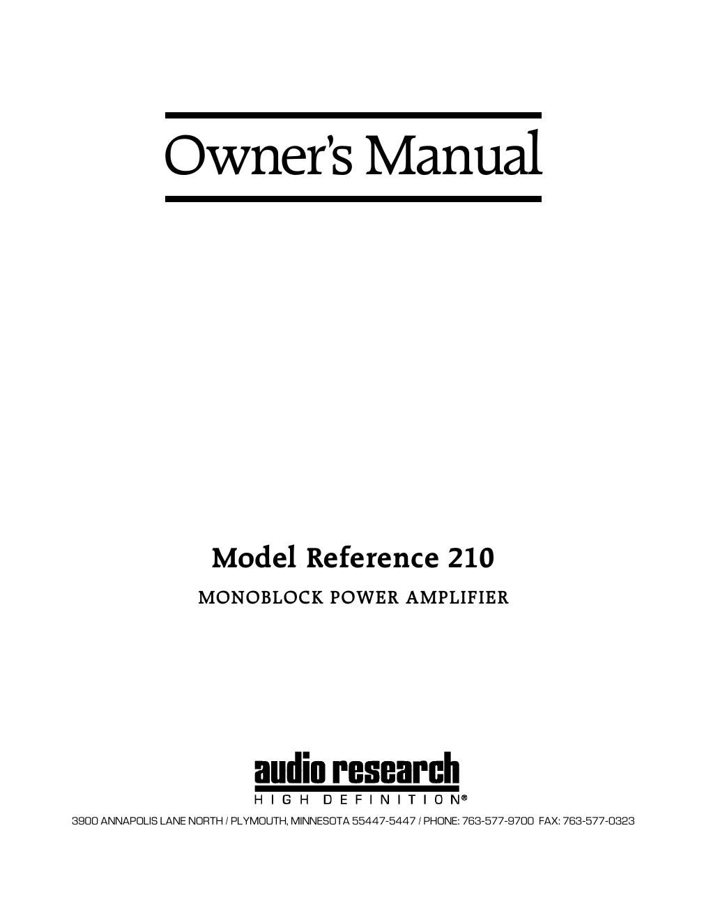 audio research ref 210 owners manual