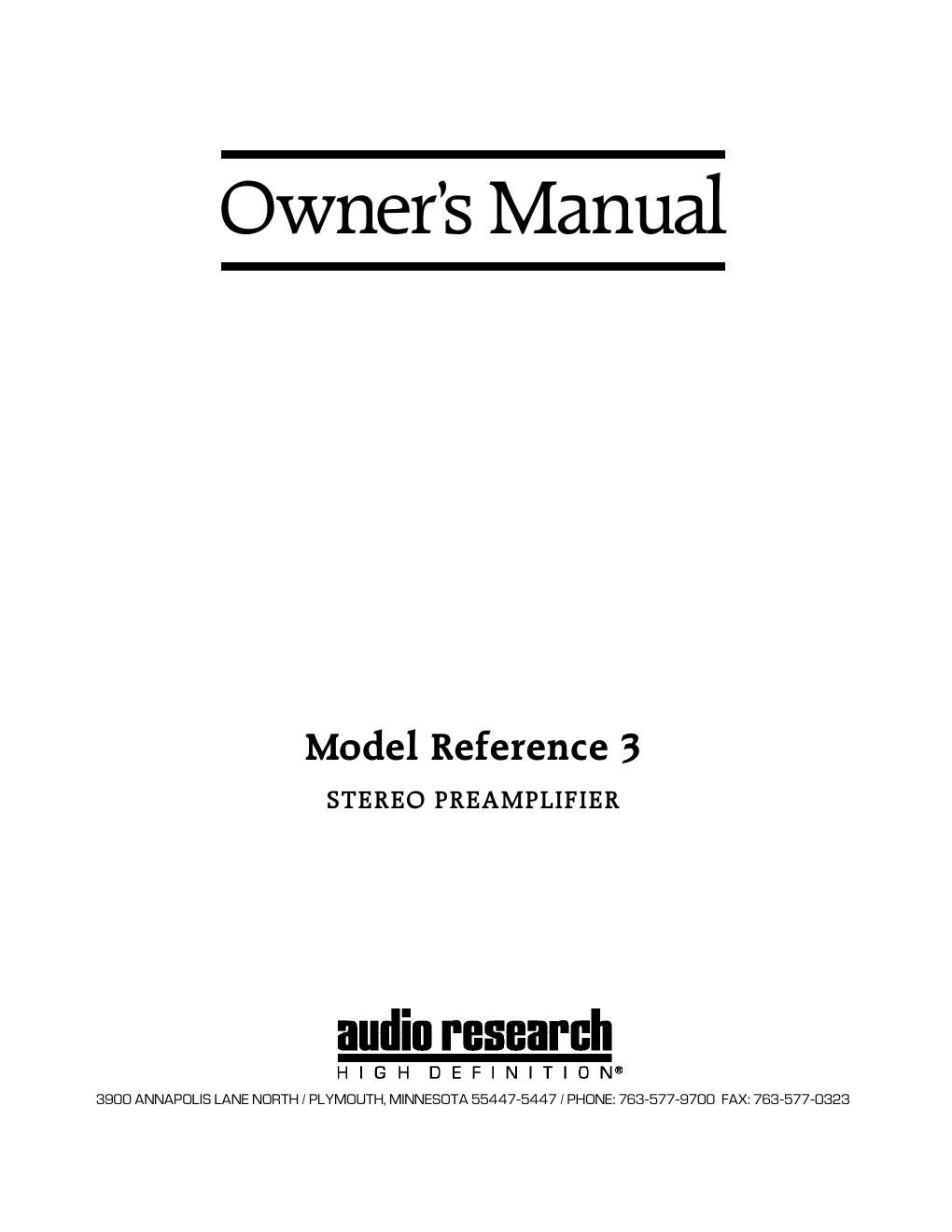 audio research ref 3 owners manual