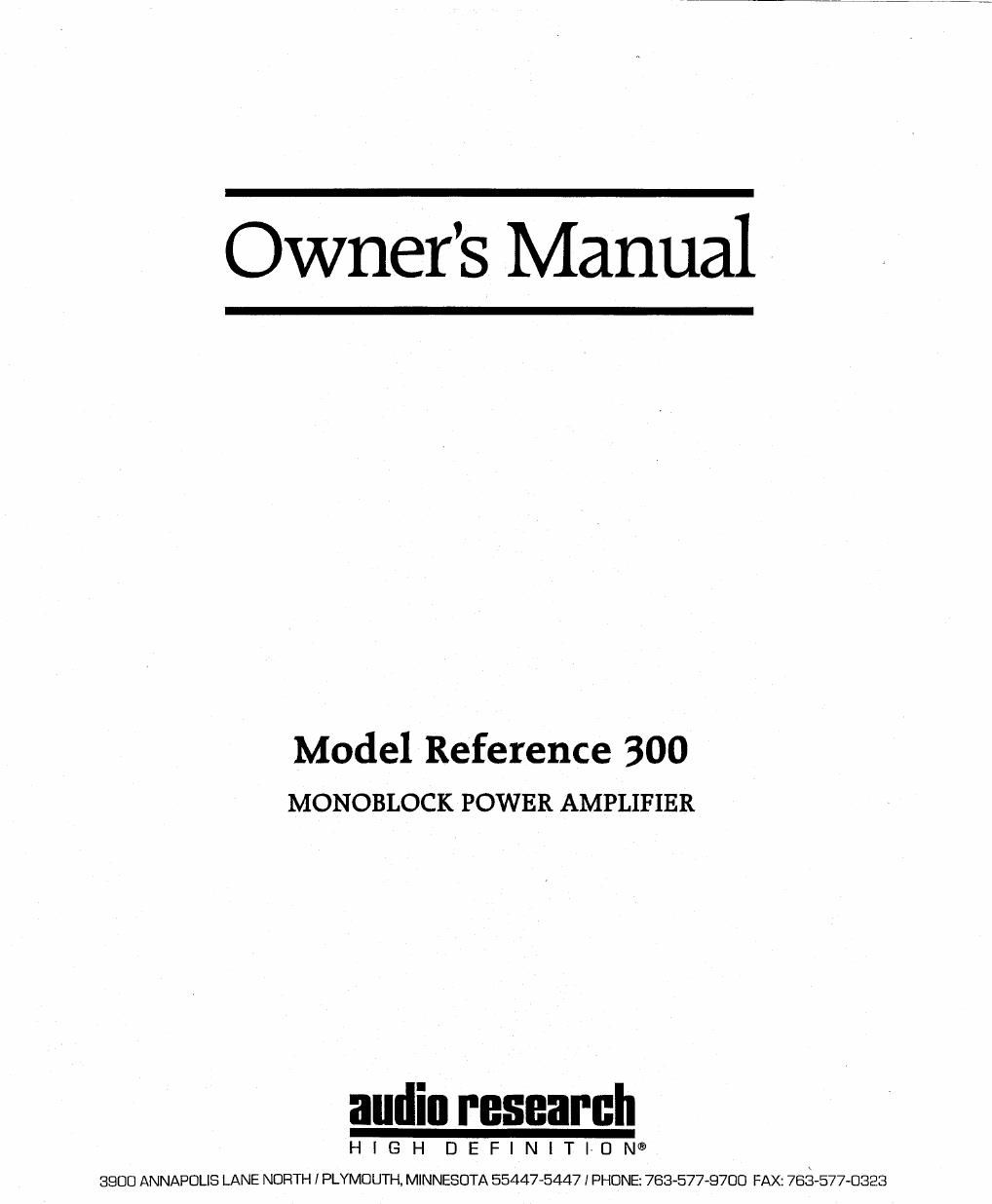 audio research ref 300 owners manual