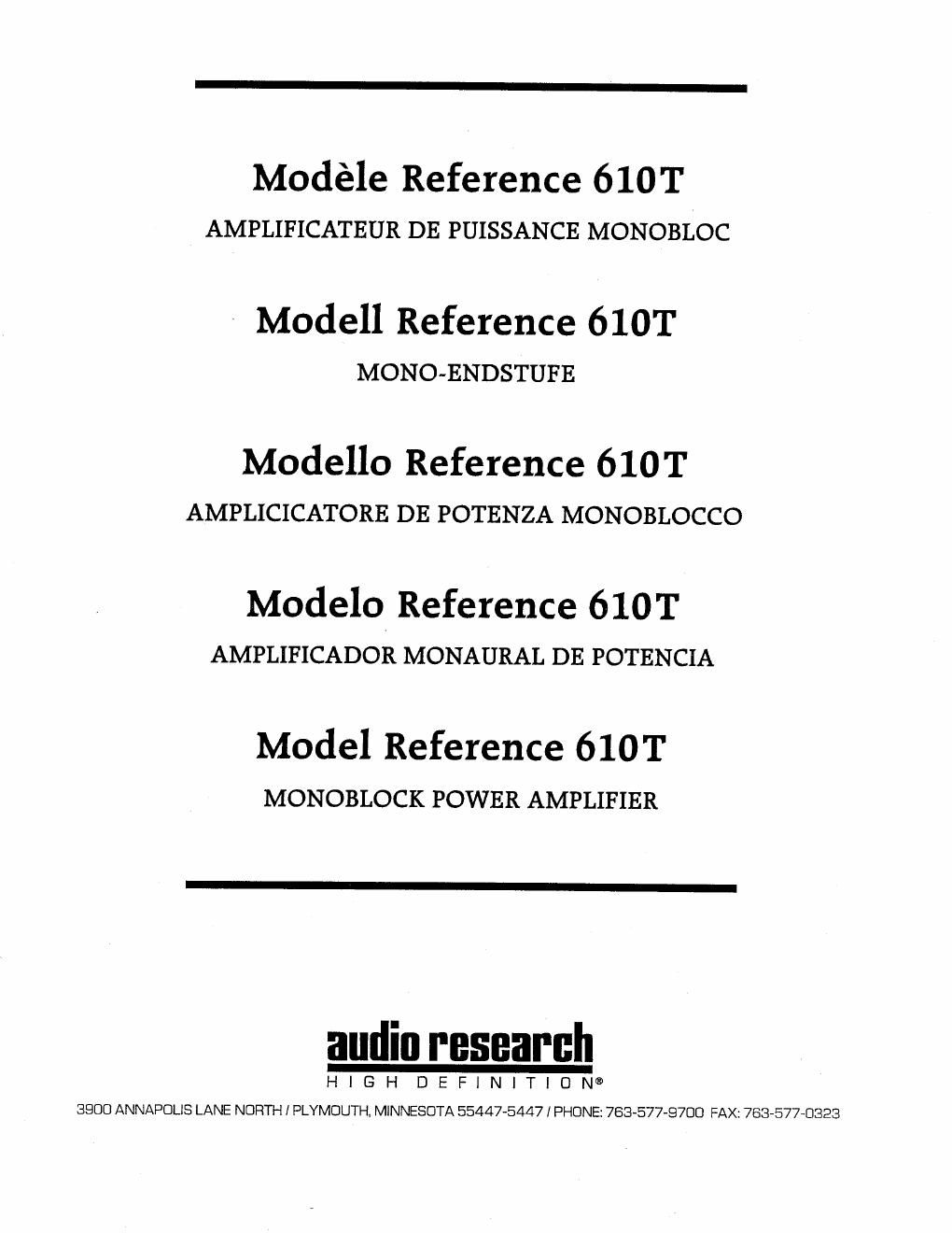 audio research ref 610 t owners manual