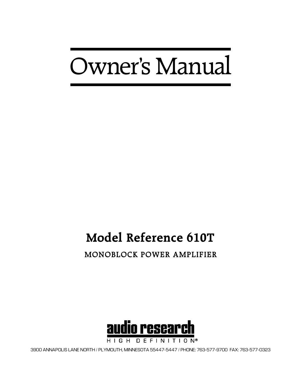 audio research ref 610t owners manual