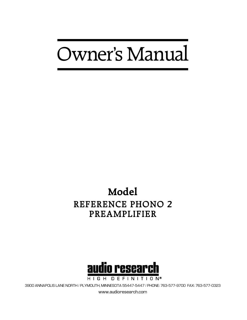 audio research ref phono 2 owners manual