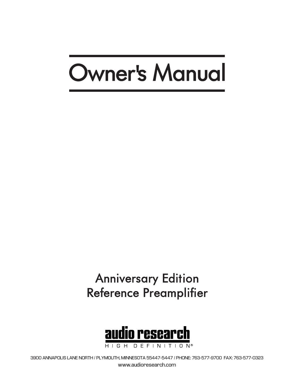 audio research ref preamp anniversary edition owners manual