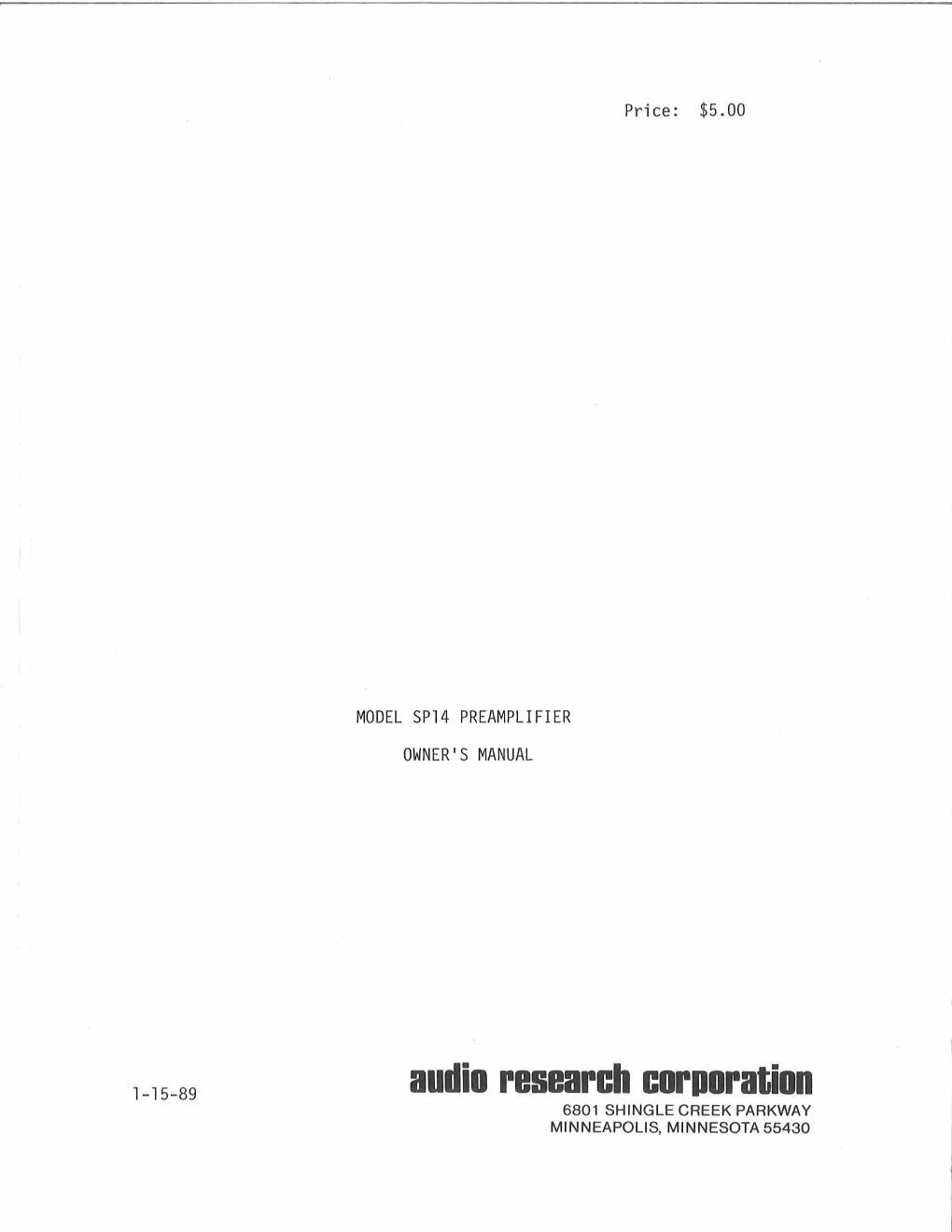 audio research sp 14 owners manual