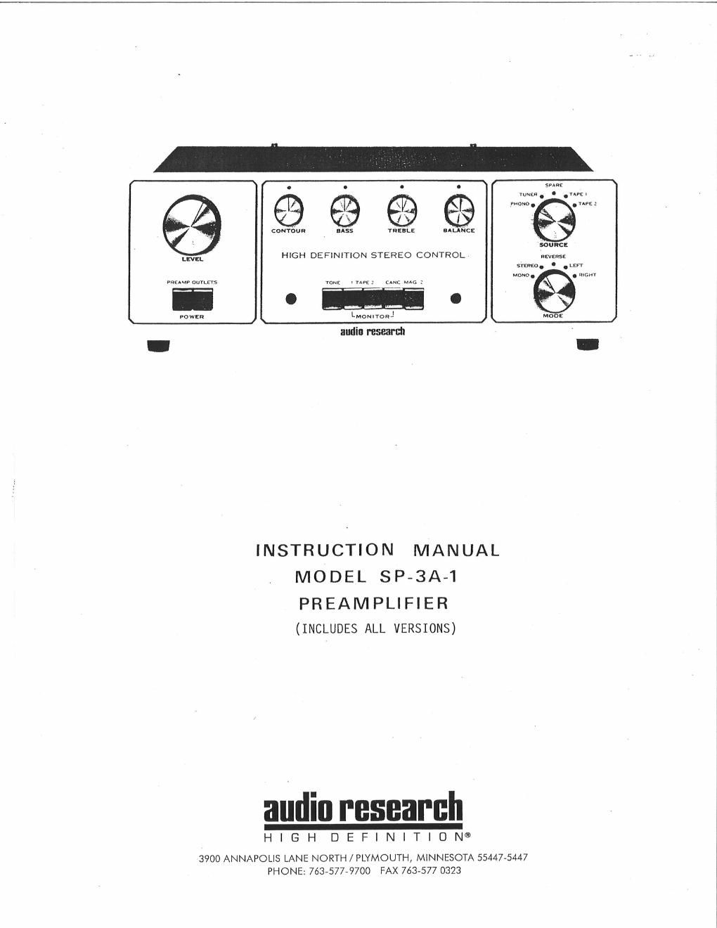 audio research sp 3 owners manual