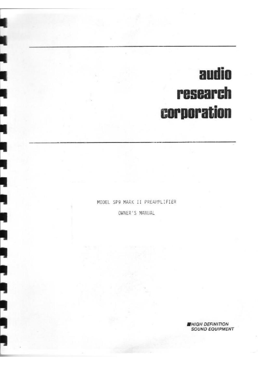 audio research sp 9 pre service manual