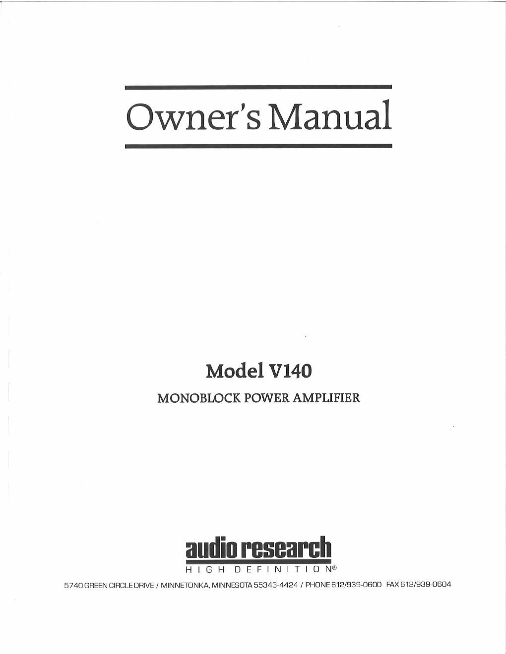 audio research v 140 owners manual