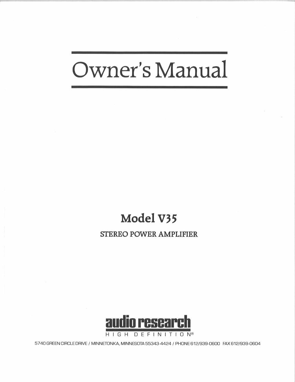 audio research v 35 owners manual