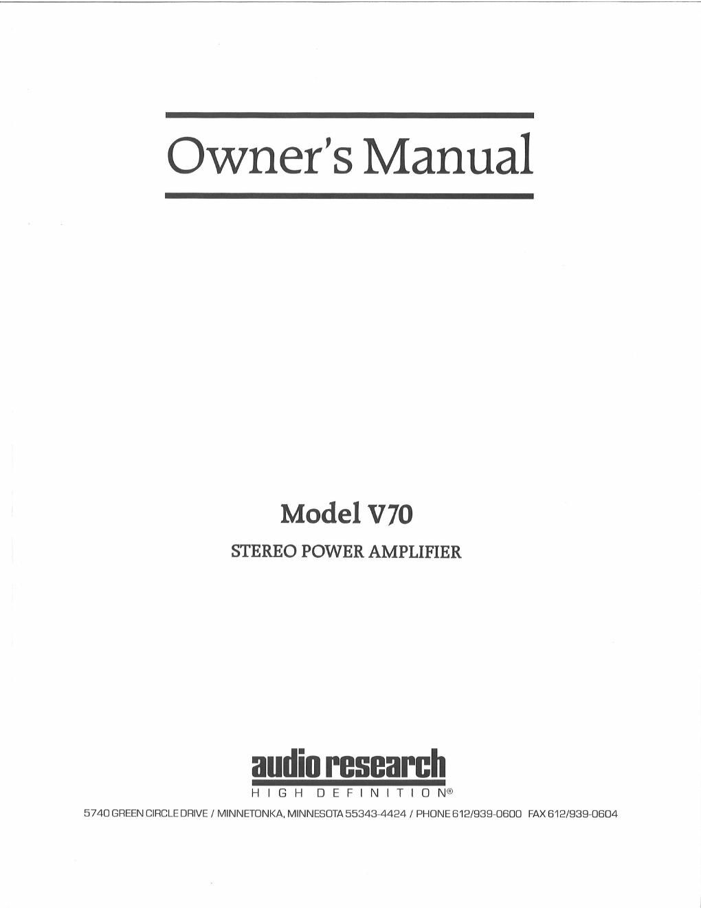 audio research v 70 owners manual