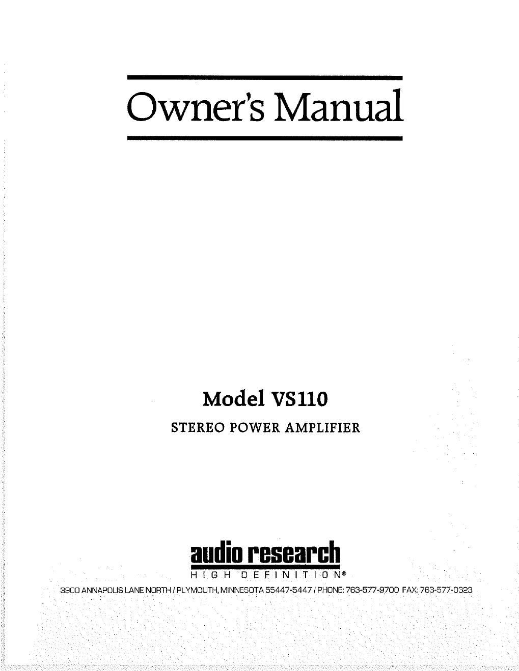 audio research vs 110 owners manual