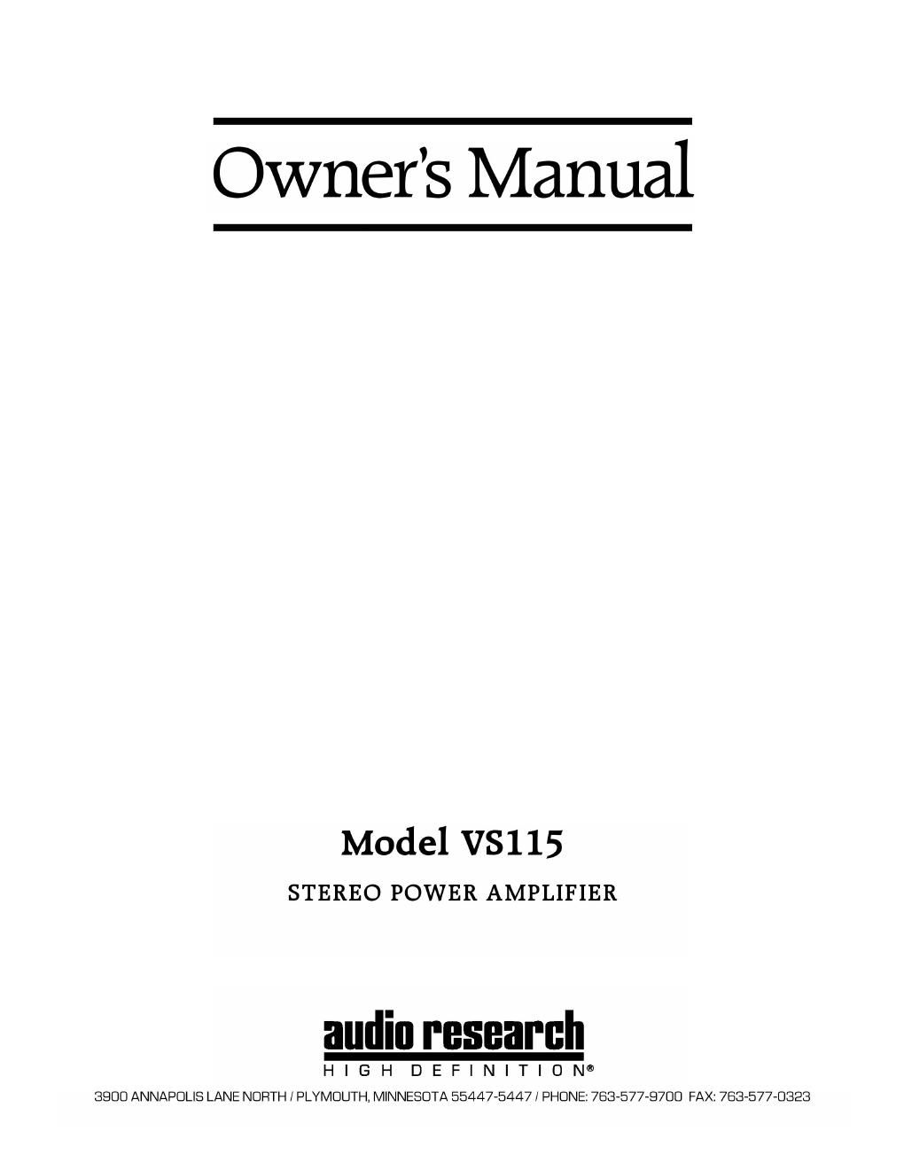 audio research vs 115 owners manual