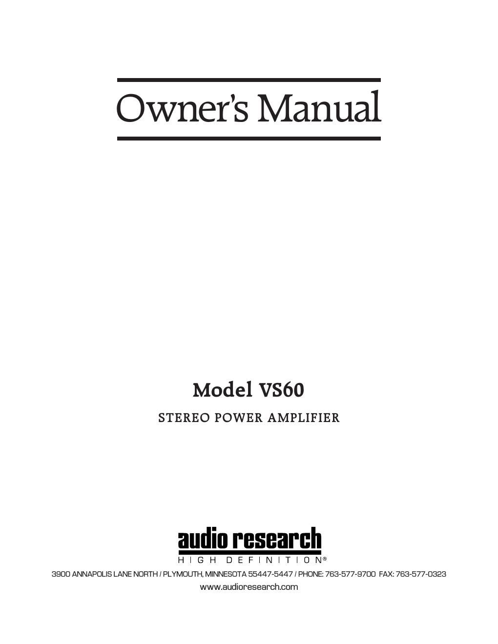 audio research vs 60 owners manual