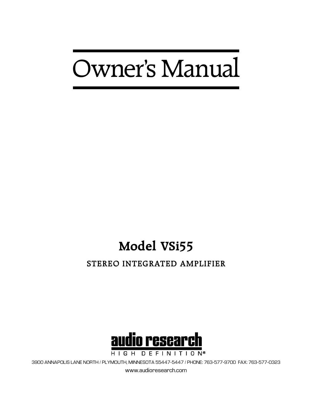 audio research vs i55 owners manual