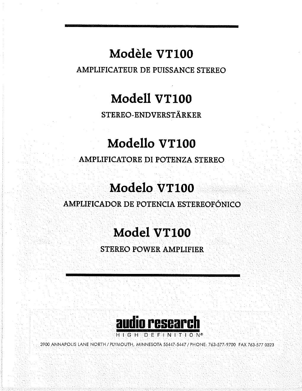 audio research vt 100 owners manual