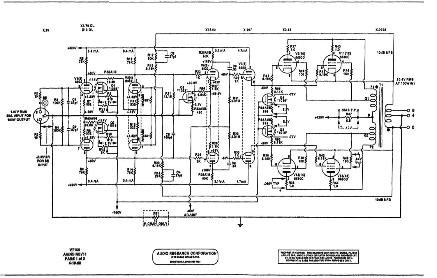 audio research vt 100 pwr schematic