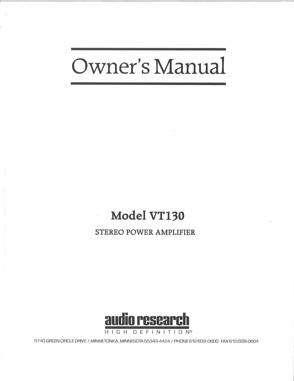 audio research vt 130 owners manual