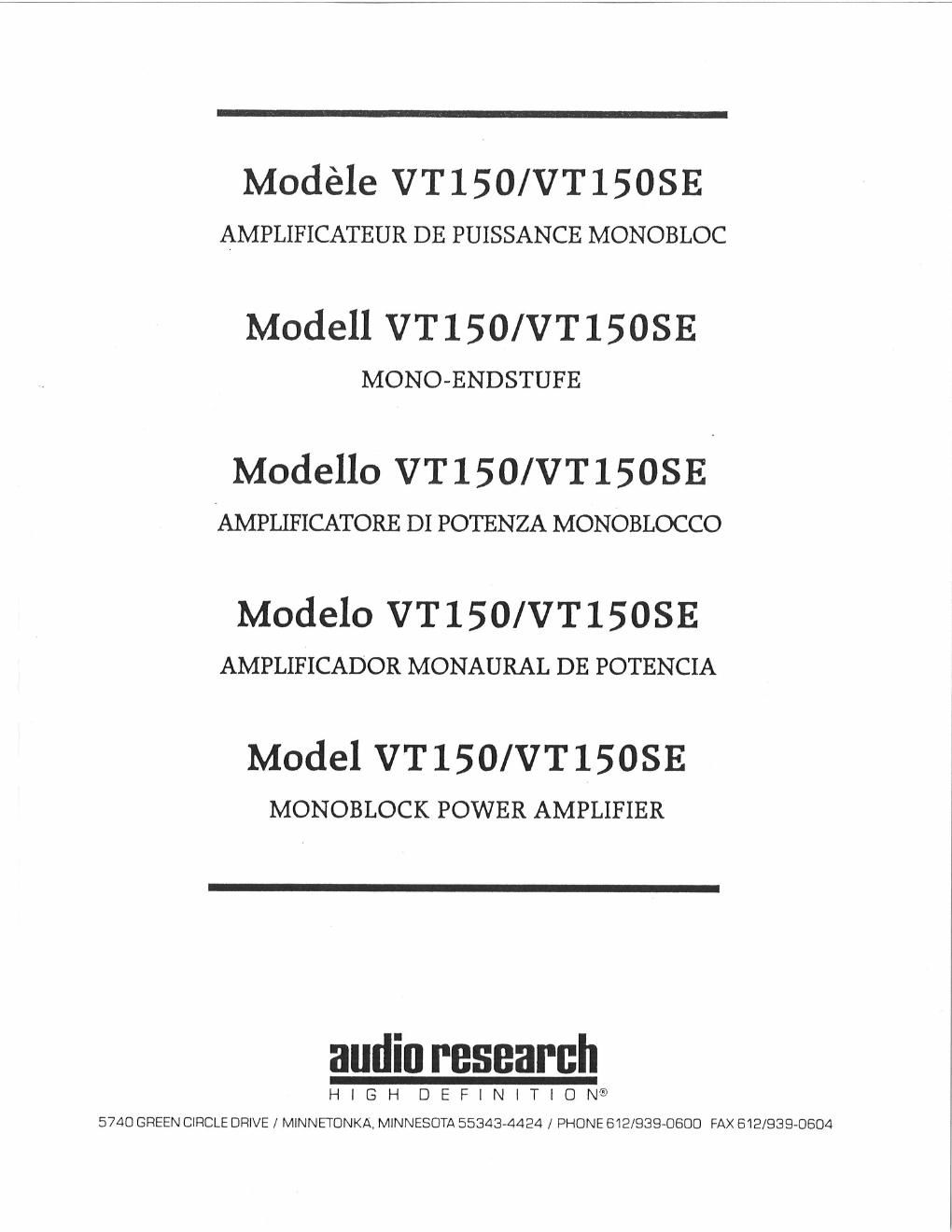 audio research vt 150se owners manual