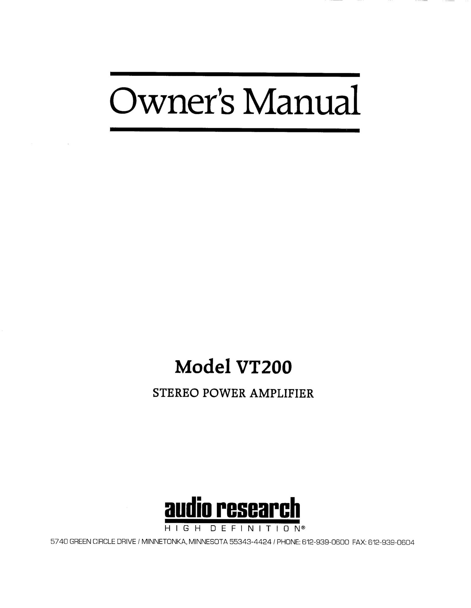 audio research vt 200 owners manual
