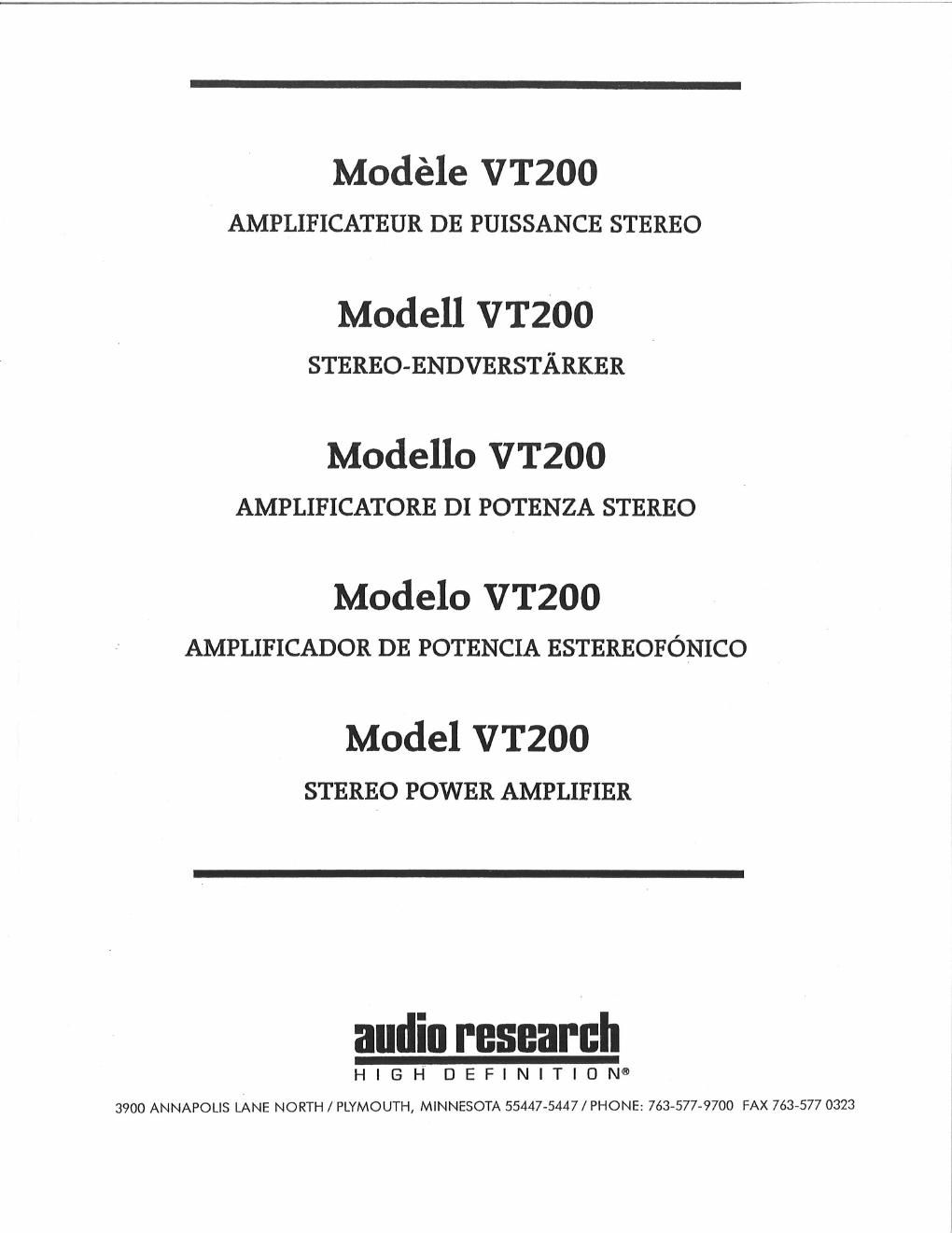 audio research vt 200ii owners manual