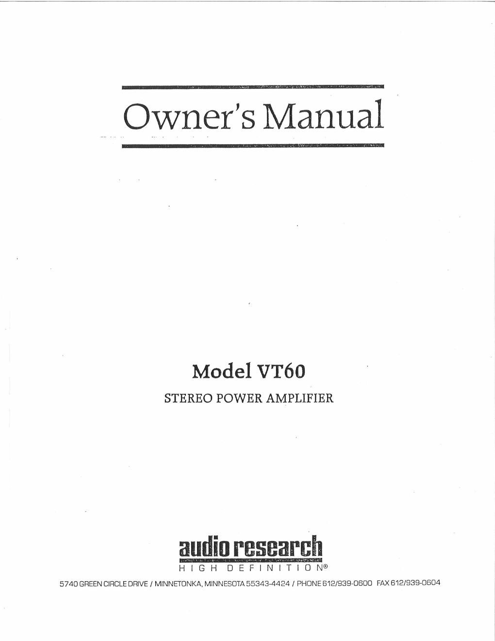 audio research vt 60 owners manual