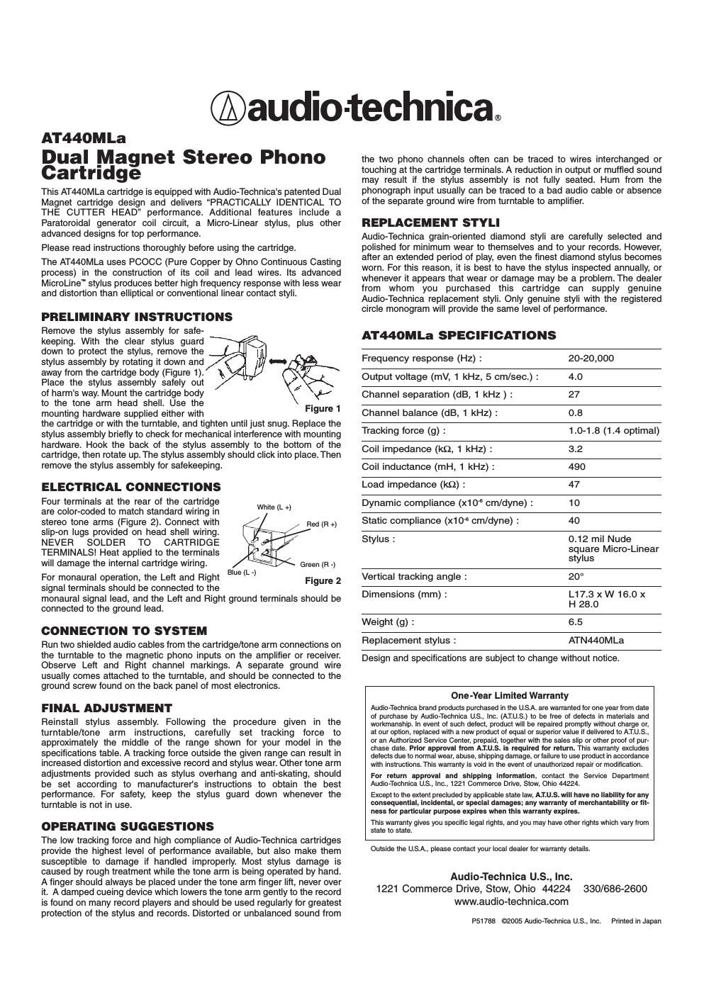 audio technica 440 mla owners manual