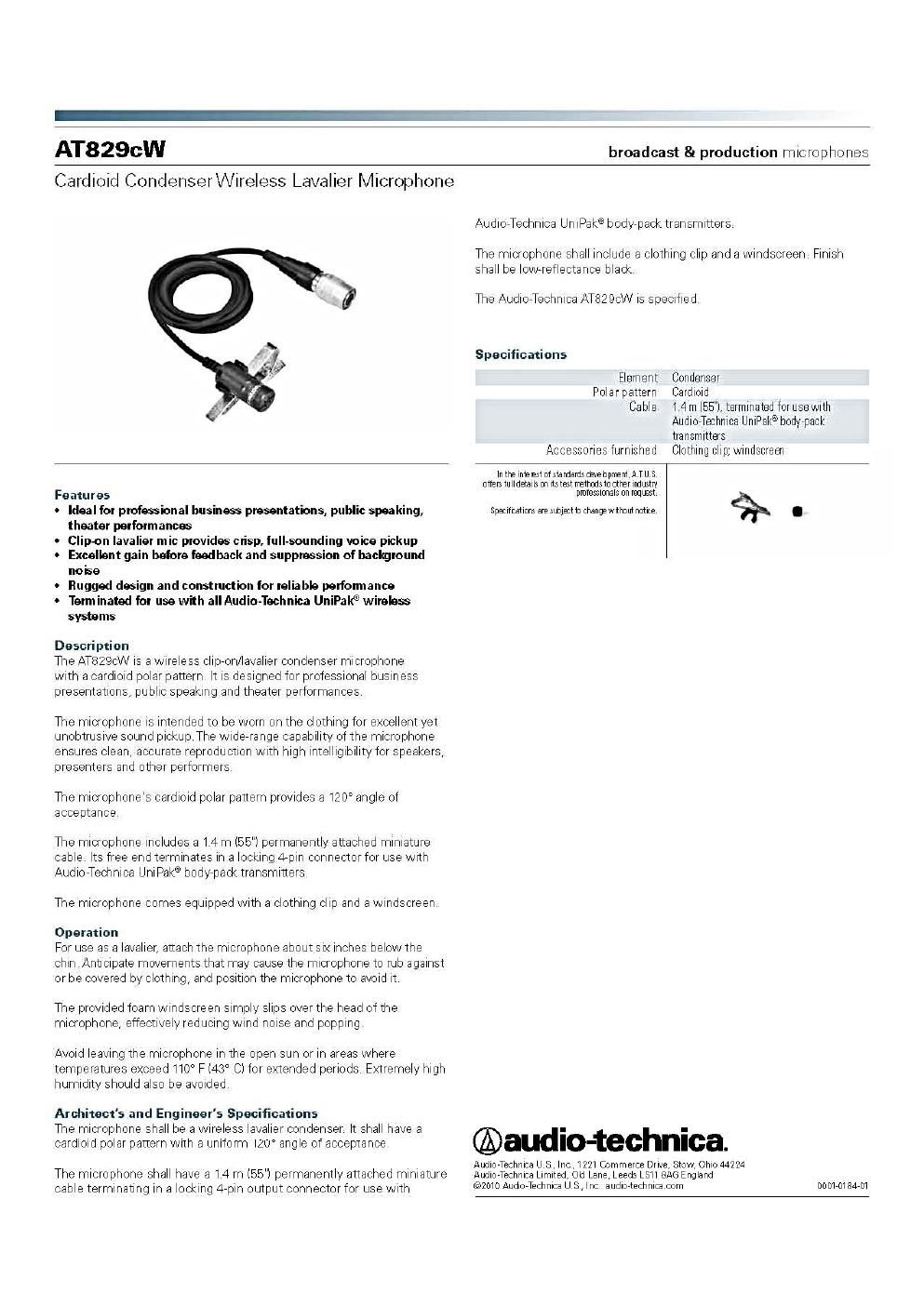 audio technica 829 cw owners manual