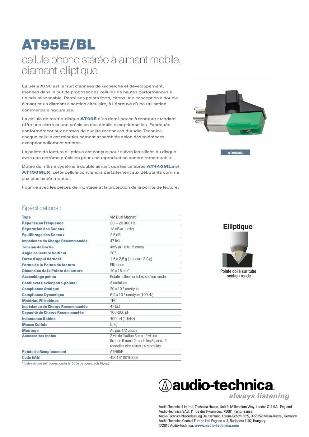 audio technica 95 e brochure