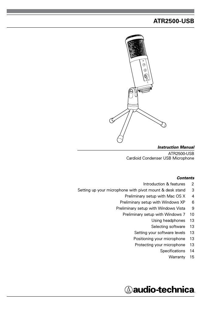 audio technica atr 2500 usb owners manual