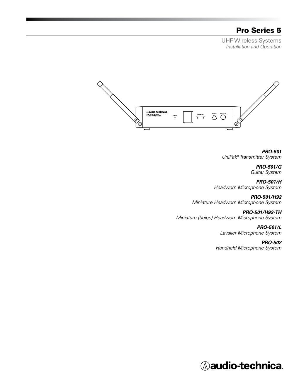 audio technica pro series 5 owners manual