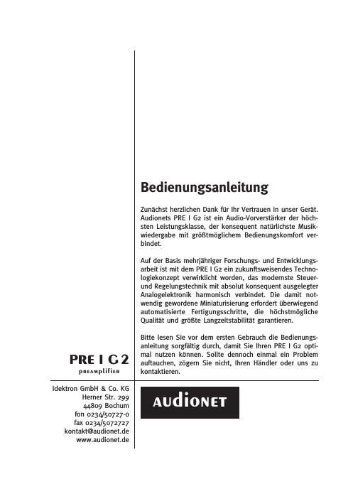 audionet pre 1 g 2 owners manual