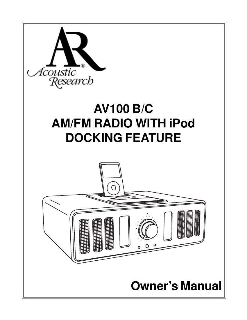 acoustic research AV 100 C Owners Manual