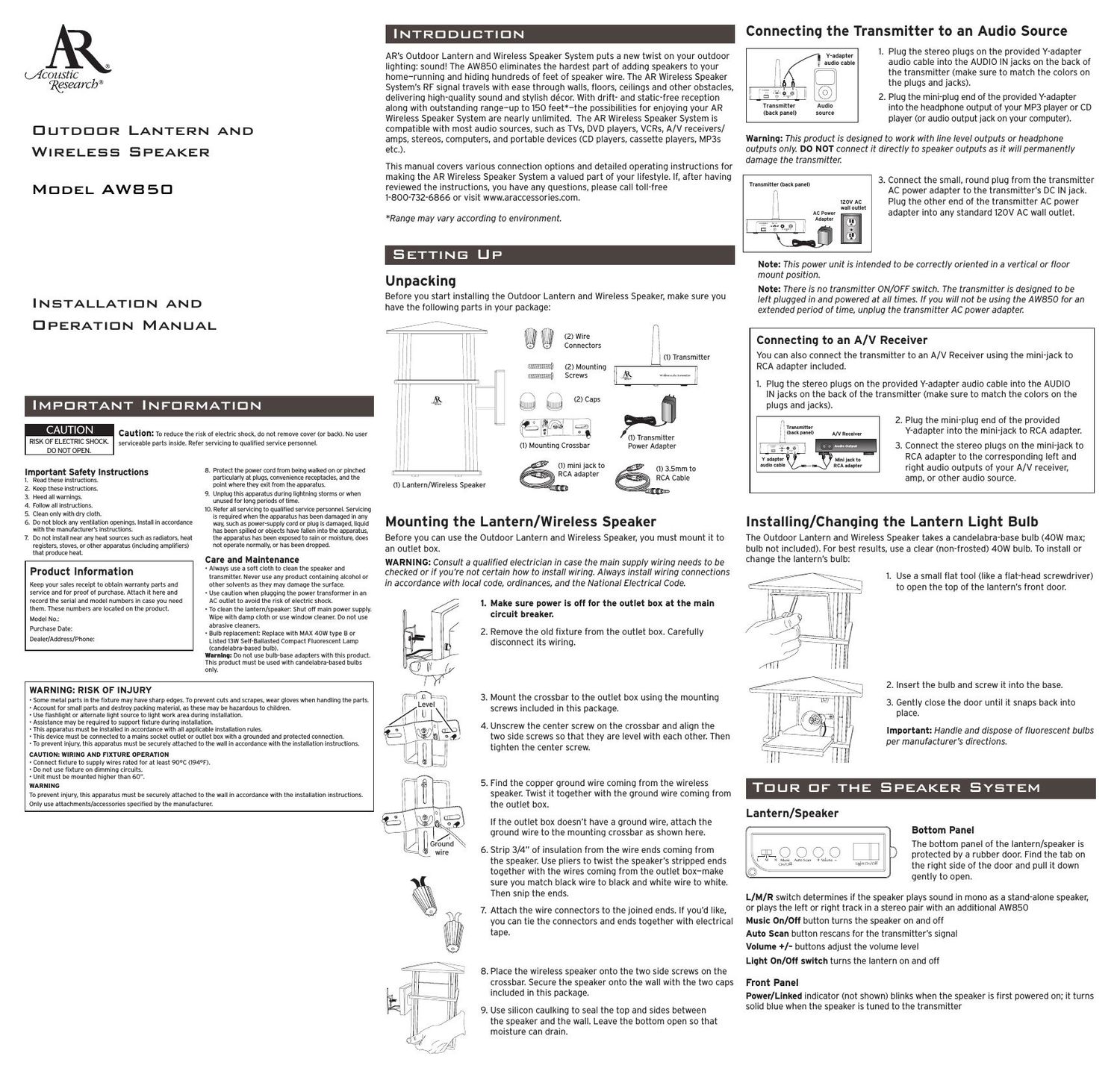 acoustic research AW 850 Owners Manual