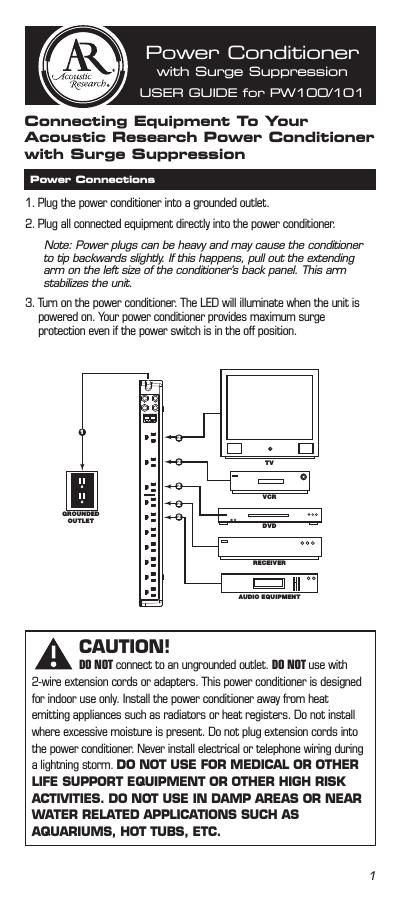 acoustic research PW 100 101 Owners Manual