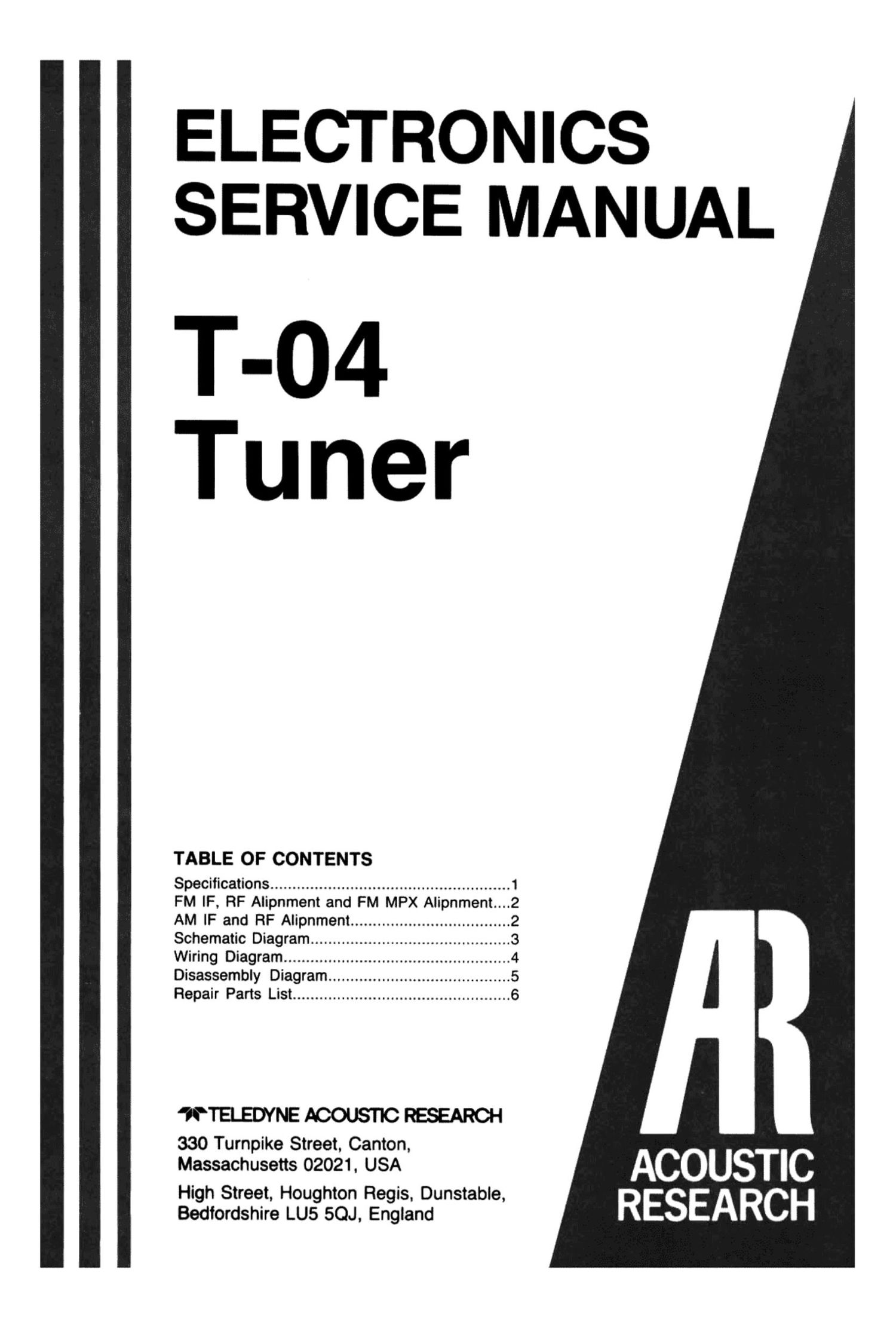 acoustic research T 04 Service Manual