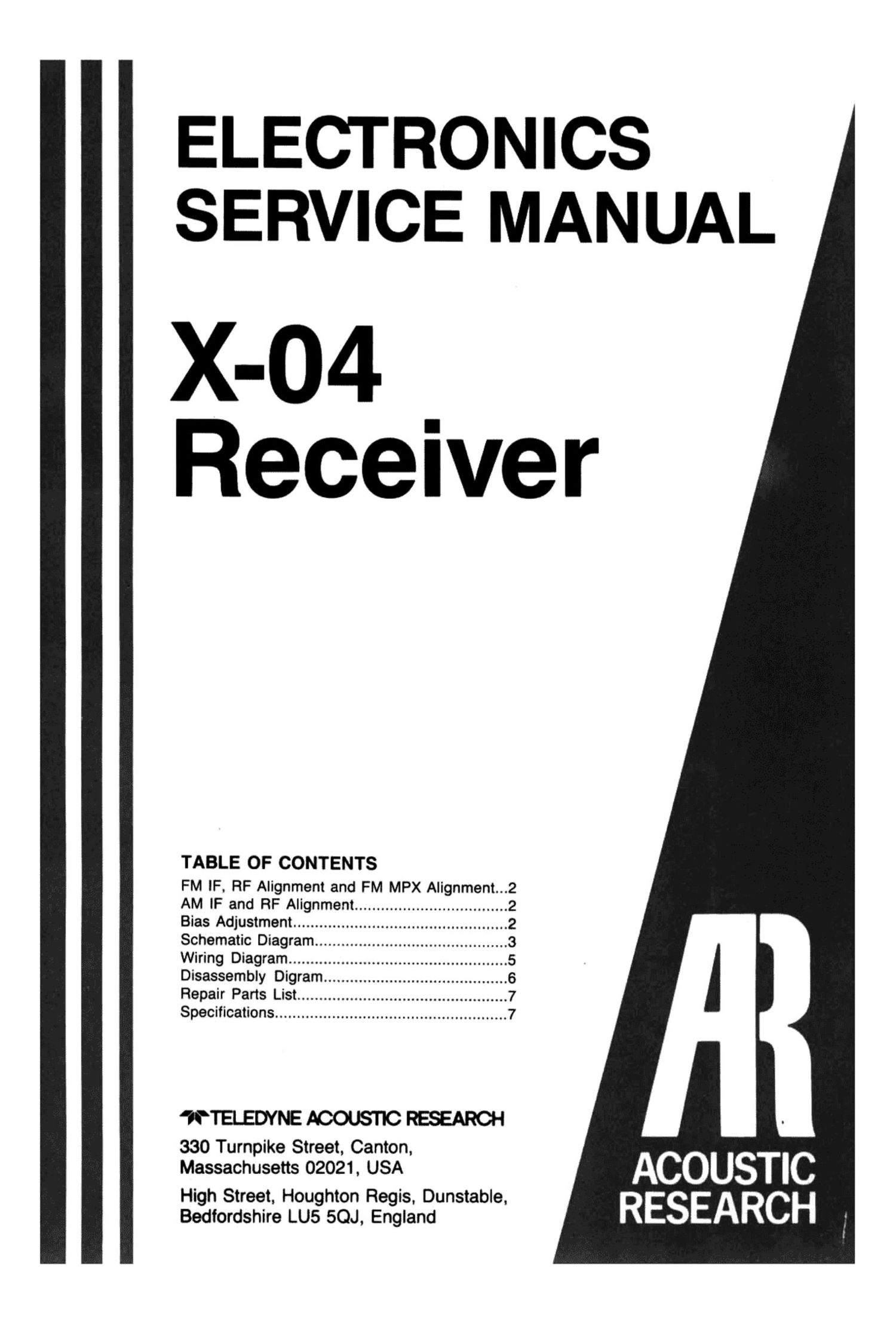 acoustic research X 04 Service Manual