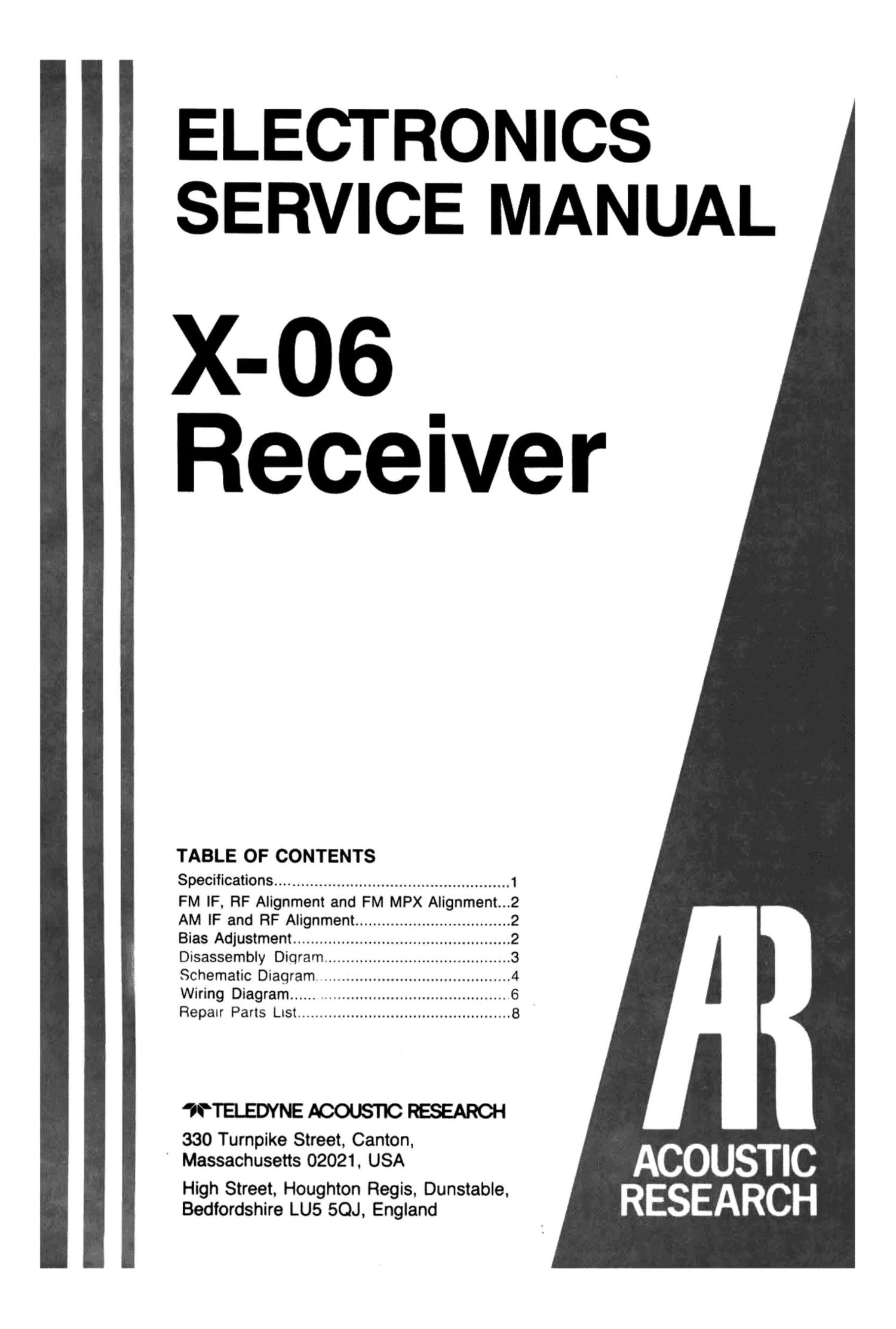 acoustic research X 06 Service Manual