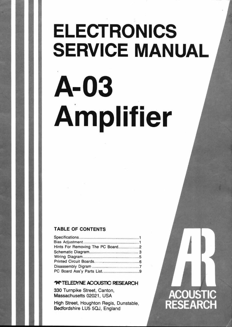 acoustic research a 03 service manual