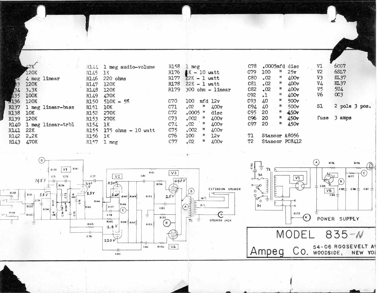 ampeg 835n schematic