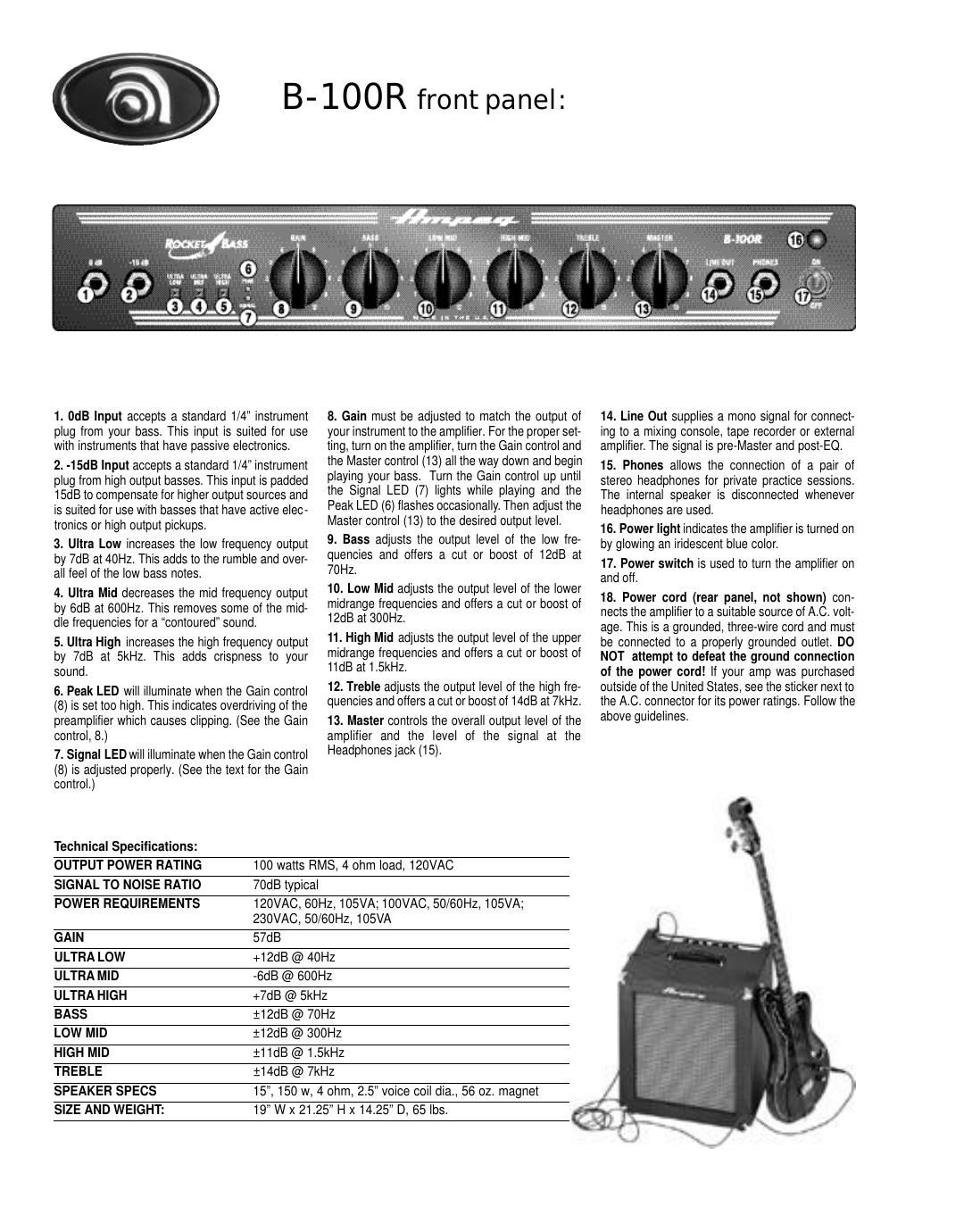 ampeg b 100r specs en