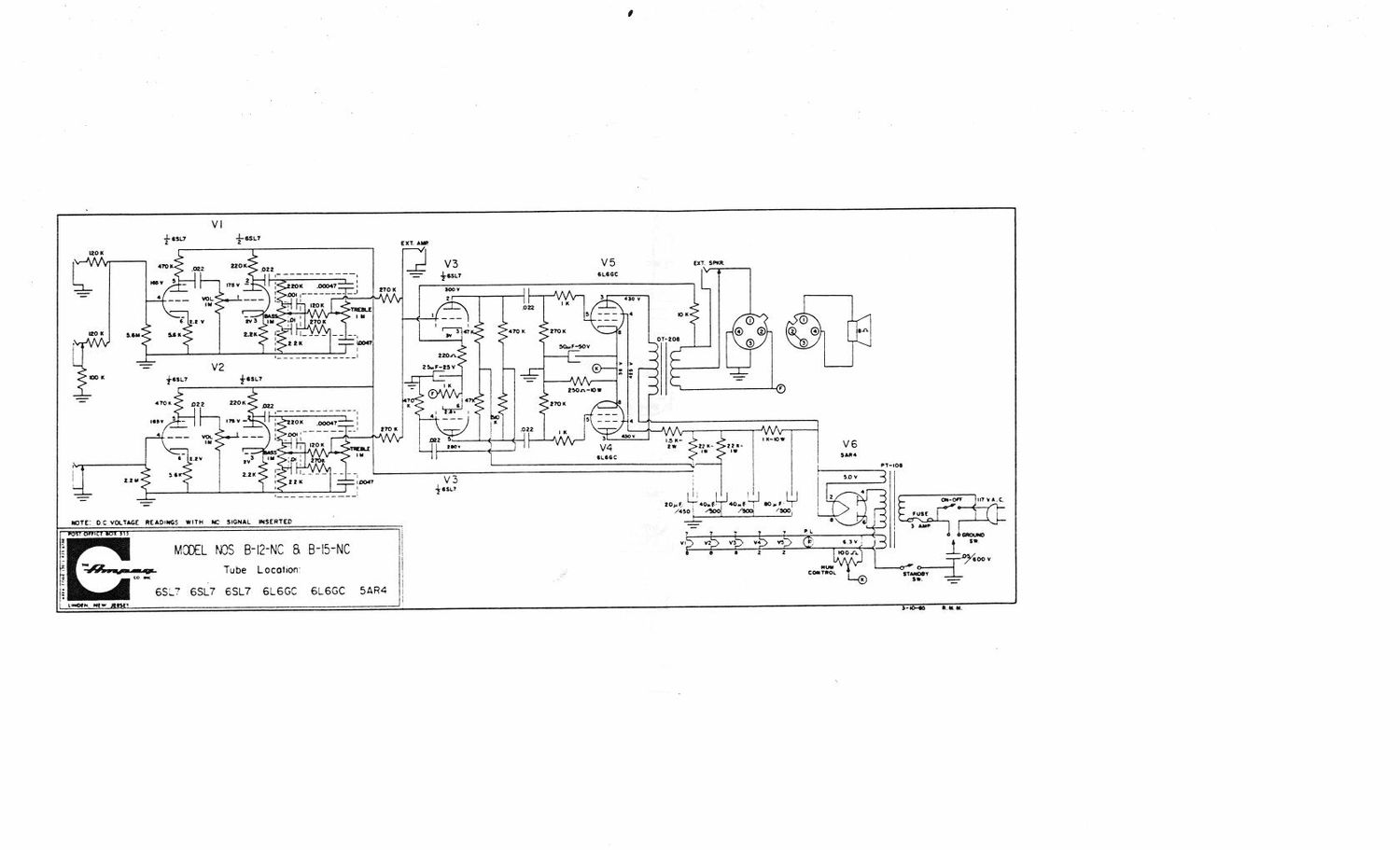 ampeg b 12 nc b 15 nc 3 65 portaflex schematic