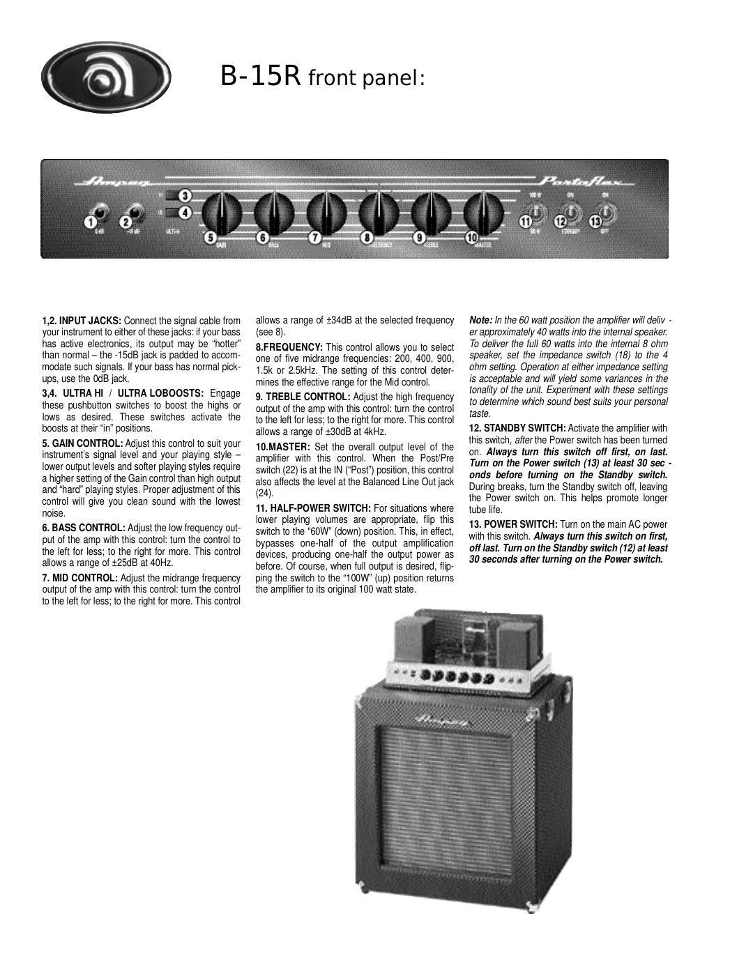 ampeg b 15r specs en