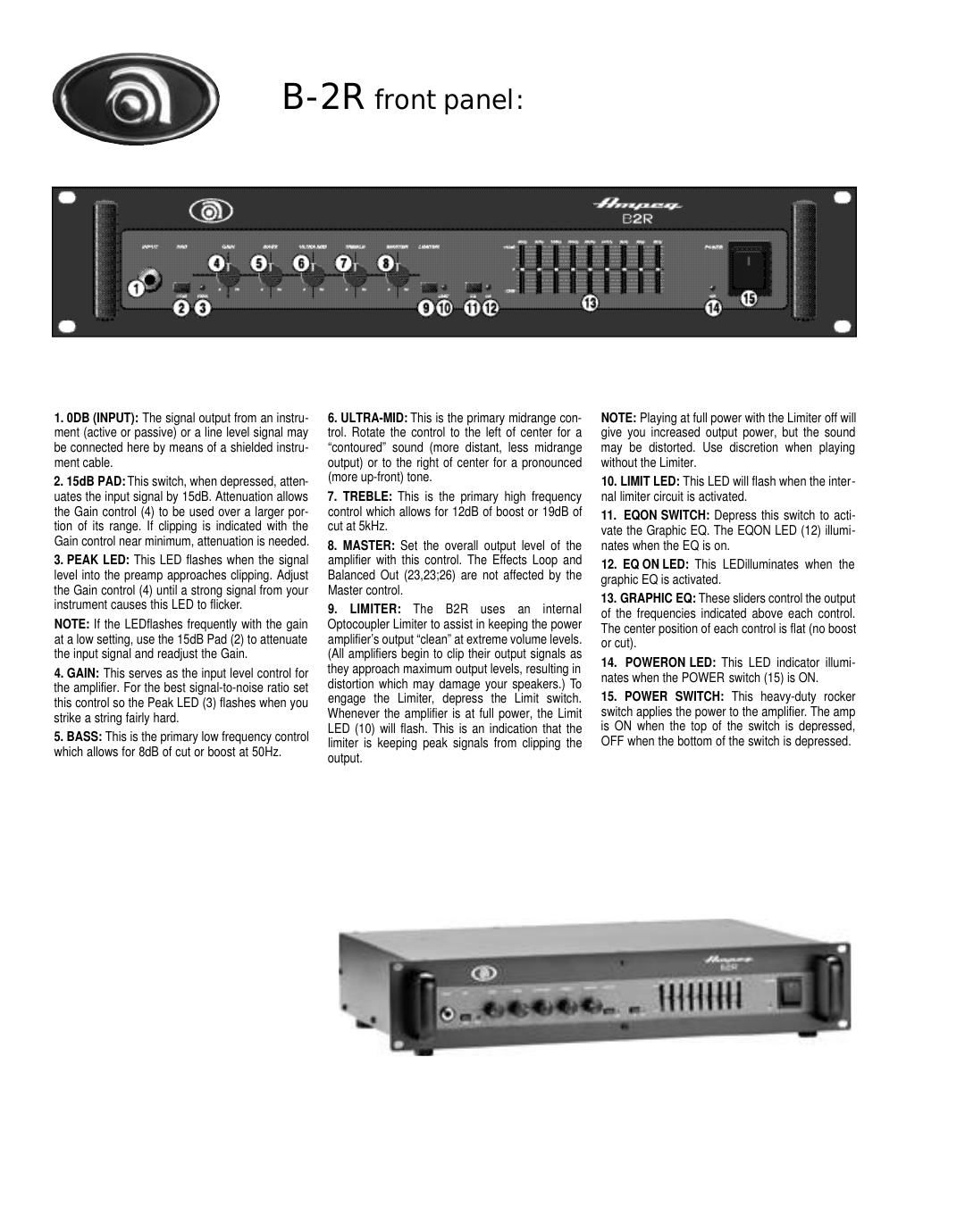 ampeg b 2r specs en