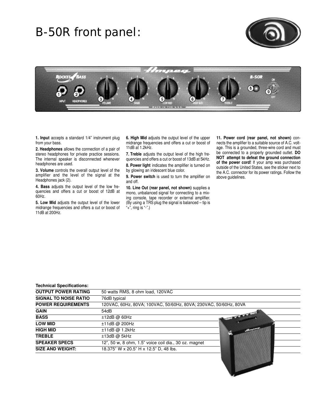 ampeg b 50r specs en