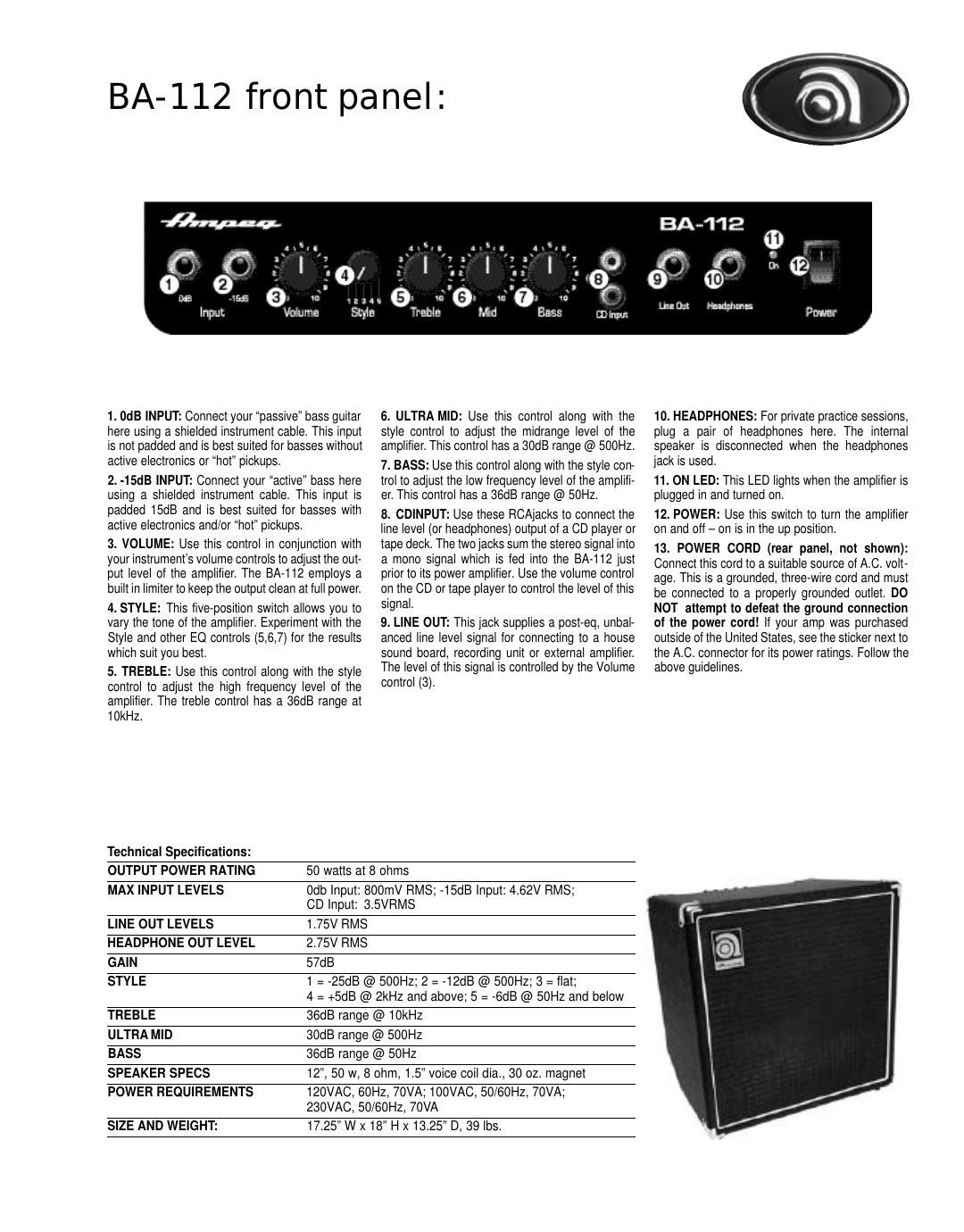 ampeg ba 112 specs en