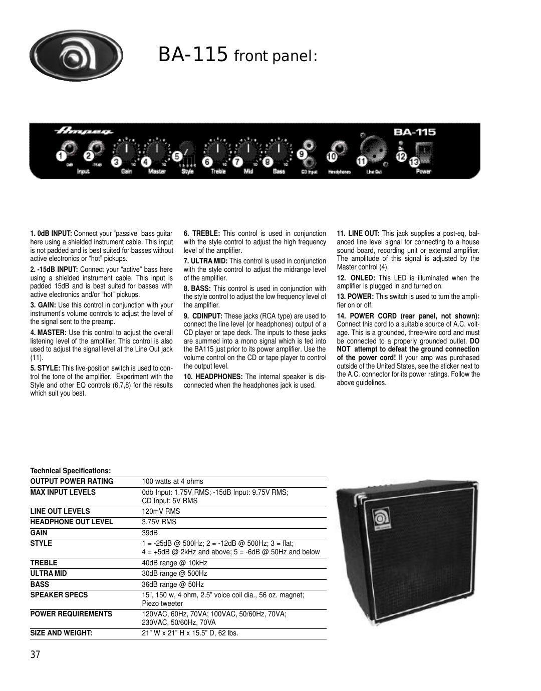 ampeg ba 115 specs en