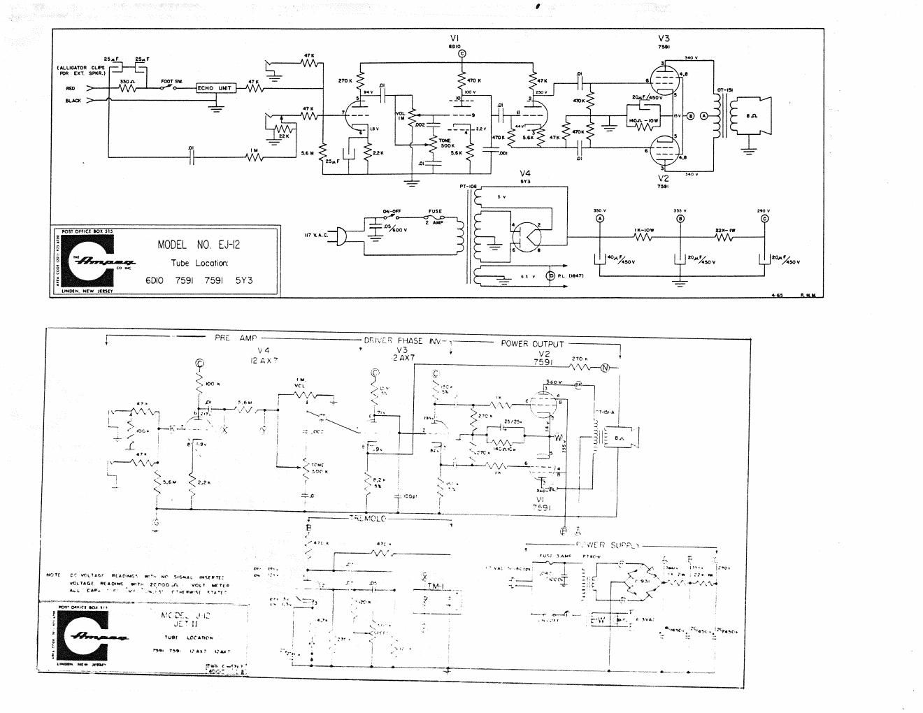 ampeg ej 12 echo jet 4 65 j12 jet ii schematics